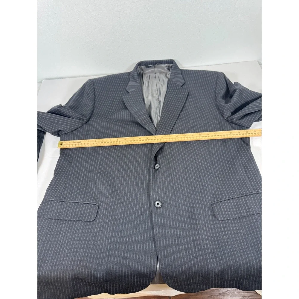 J Ferrars‎ Men Charcoal Pinstripe Wool Blend Suit Jacket Pants Set 44x32